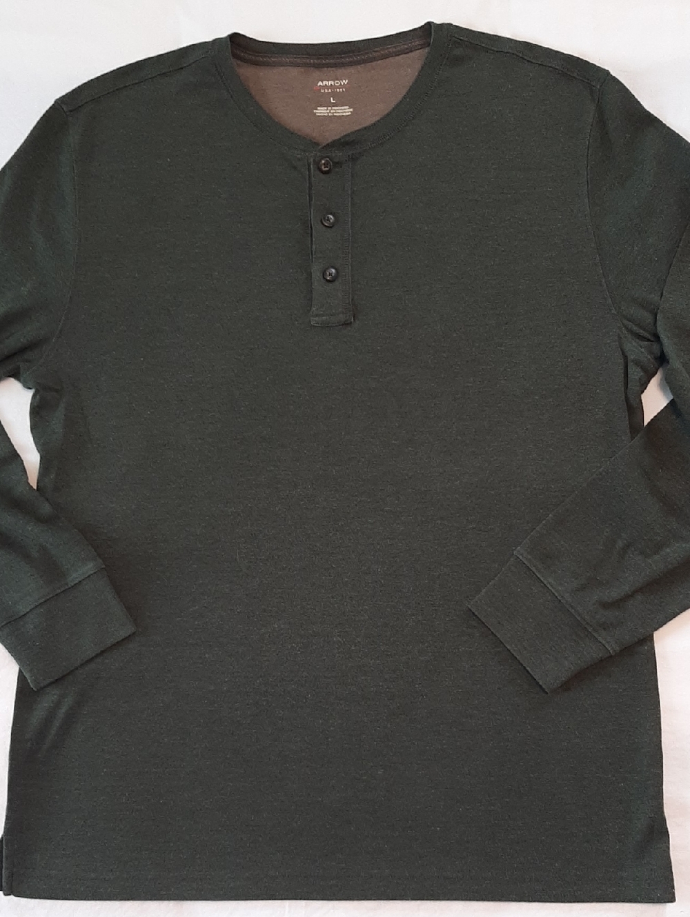 Arrow Men's Size L Dark Olive Green Long Sleeve Henley
